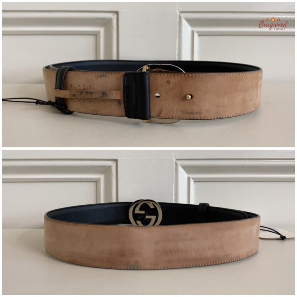 Authentic Gucci Black Calfskin Leather Silver Interlocking G Buckle Belt 75/30 - Picture 6 of 13